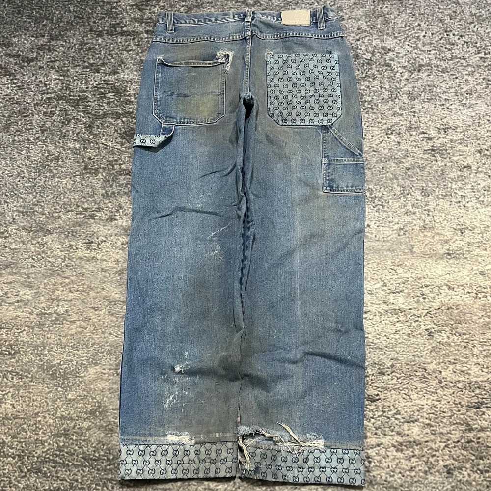 Vintage Godbody Jeans Mens 36x32‎ Blue Distressed Carpenter Baggy Wide Leg Y2K